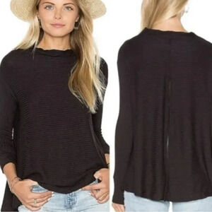 We The Free People Lover Ribbed Black Split Back Ribbed Raw Hem Medium